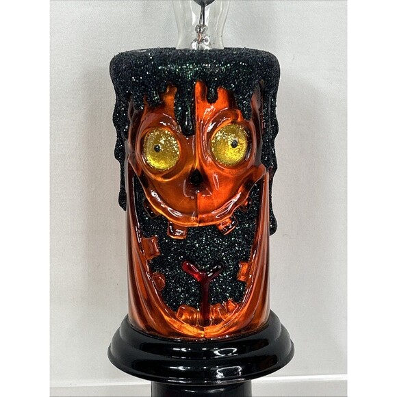LED Night Light Plug In Halloween Orange Pumpkin Monster Candle Flickering 5" - Picture 3 of 5